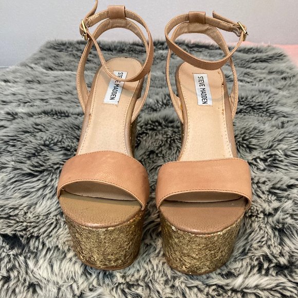 Steve Madden Shazzam Gold Glitter & nude platform - Picture 4 of 9